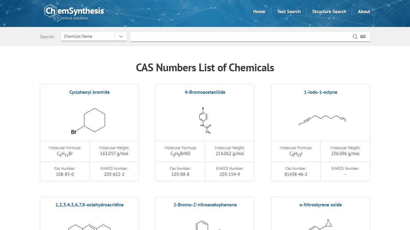 List of CAS numbers | Chemical Synthesis Database